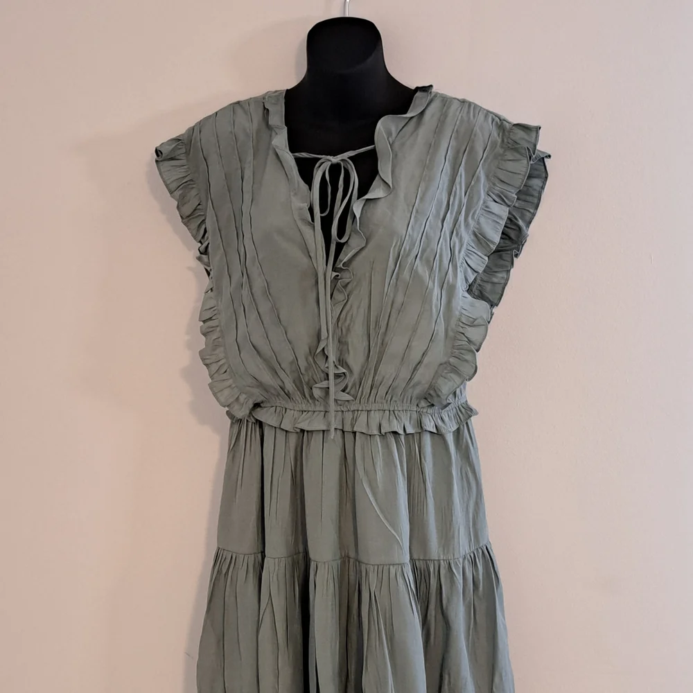 Mustard Seed Sage Lined Ruffle Mini Dress Misses Size Medium(8 - 10) - Picture 3 of 9